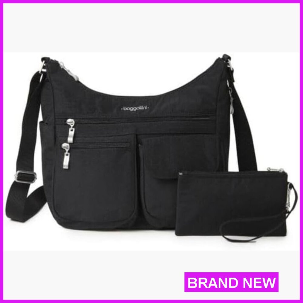 Lightweight Nylon Crossbody Hobo Bag Water-Resistant Travel With Rfid Wristlet